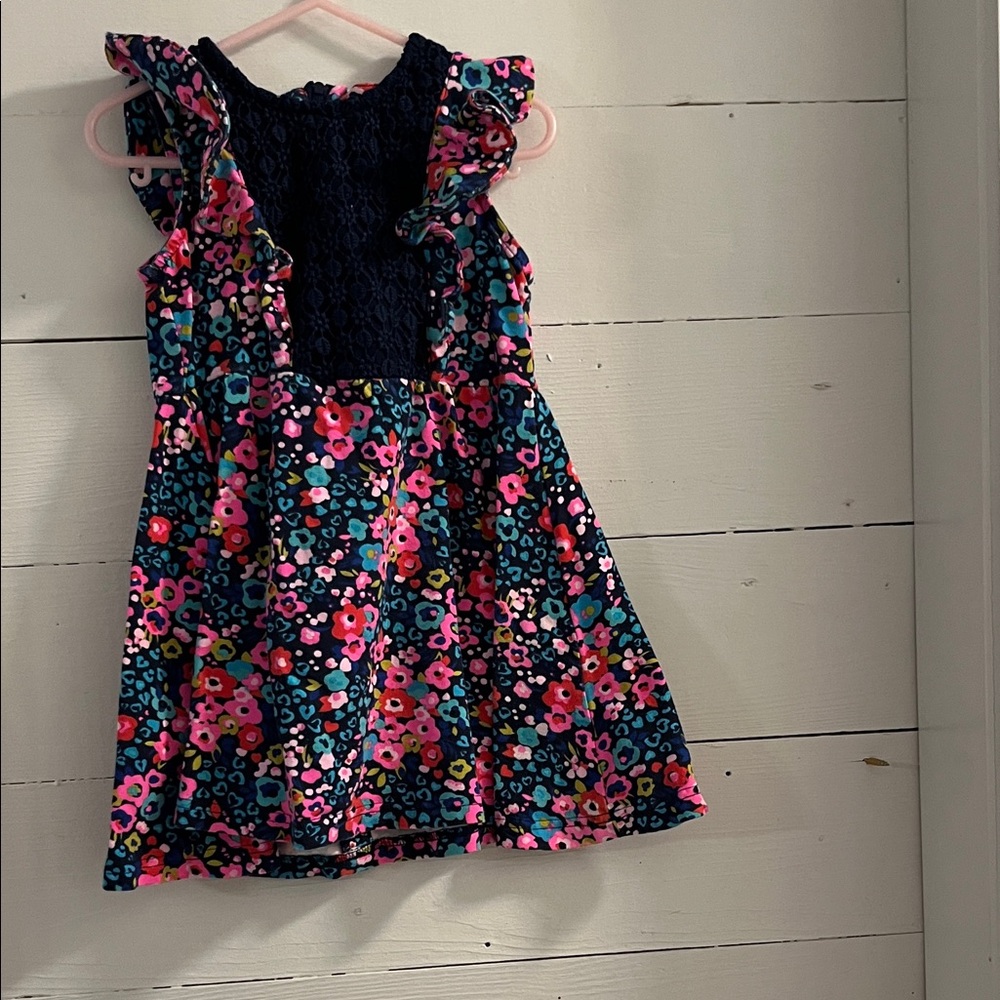 Hartstrings Pink and Blue Floral Kids Dress